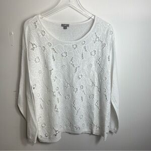 J. Jill white Linen Blend cut out floral sweater size M 1762